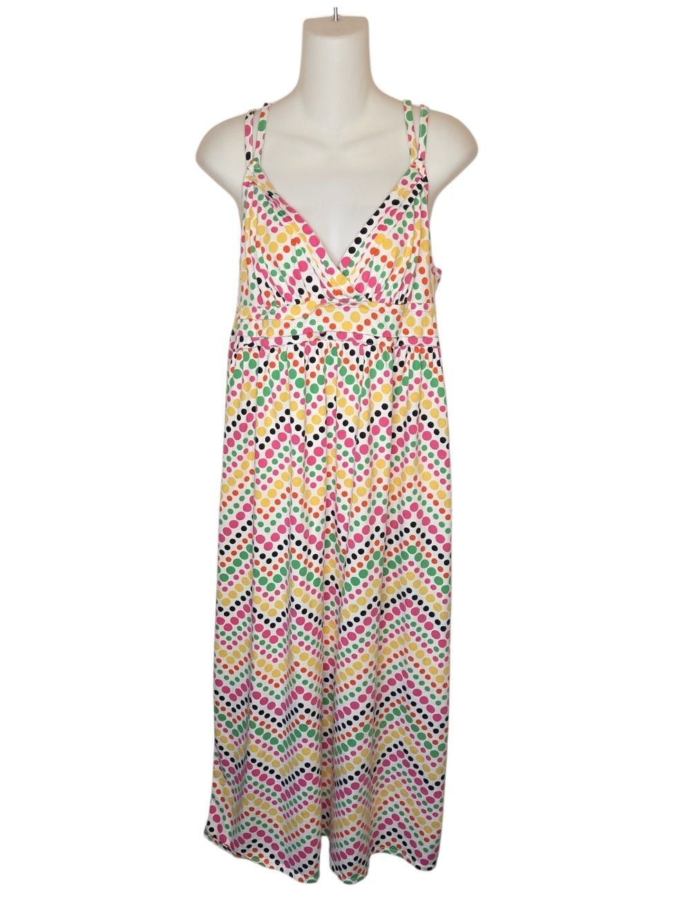 Cacique Intimates Polka Dot & Chevron Maxi Nightgown - Size 16 - Cotton Modal